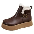 thumbnail image 6 of Women's Platform Winter Snow Boots Fashion Leather Chunky Footbed Fleece Lined Warm Ankle Booties for Women, 6 of 7