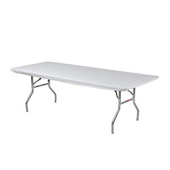 Kwik-Covers 8' Rectangular Plastic Table Covers 30" x 96" (8 Feet), Bundle of 10 - Indoor or Outdoor Fitted Table Covers for Banquet Tables (10 Pack, White)