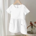 thumbnail image 6 of Efsteb Summer Dress for Girls Cotton Linen Short Sleeve Dress Casual Round Neck Princess Dresses with Pocket (White,7 Years), 6 of 8