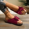 thumbnail image 3 of Rokment Womens Bowknot Cork Footbed Slip on Slides Sandals Beach Casual Suede Open Toe Platform Dress Slippers Comfortable Wide Width Walking Flat Summer Red Size 9.5, 3 of 5