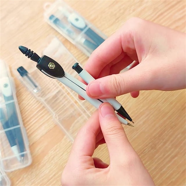 Compass And Protractor Set Stainless Steel Geometry Drawing Tool With Lead Cores Eraser Transparent Plastic Protractor 0 To 180 Degrees