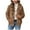 Khaki, variant on Reversible Winter Hooded Jacket Soft Warm Zip Front Outerwear Cozy Full Zip Up Coat For Women
