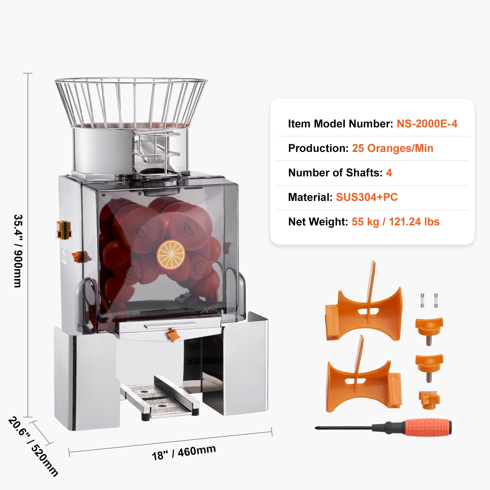 KFFKFF Orange Juicer Machine Stainless Steel, 18 x 20.5 x 35.4 in/460 x 520 x 900 mm
