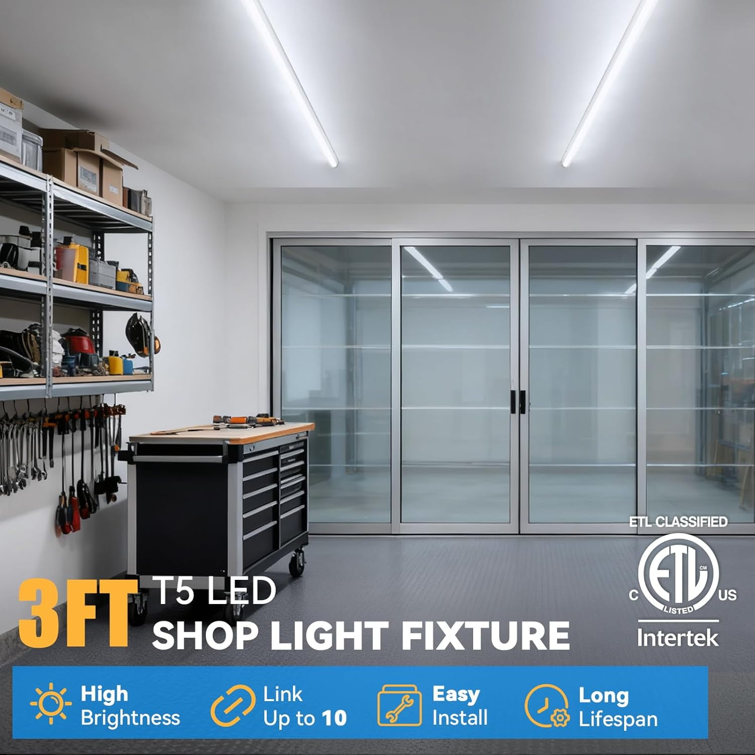 JESLED T5 LED Shop Light 3ft, Linkable Utility Light Fixture, 16W 1900LM 6500K Super Bright White, 6-Pack