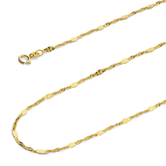 Wellingsale 14k Yellow Gold Polished Solid 1.3mm Singapore Diamond Cut Chain Necklace - 18"