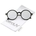thumbnail image 1 of zeroUV Unisex Retro Thin Frame Slim Temples Mirror Flat Lens P3 Round Sunglasses 43mm (Black-Silver / Silver Mirror) - 43mm, 1 of 5