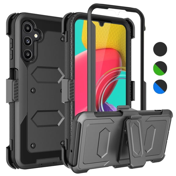 Ebizware Case for Samsung Galaxy A14 5G with [Built-in Screen Protector] Holster Belt Clip Military Grade Heavy Duty Protection Kickstand Defender Cover for Galaxy A14 5G - Black