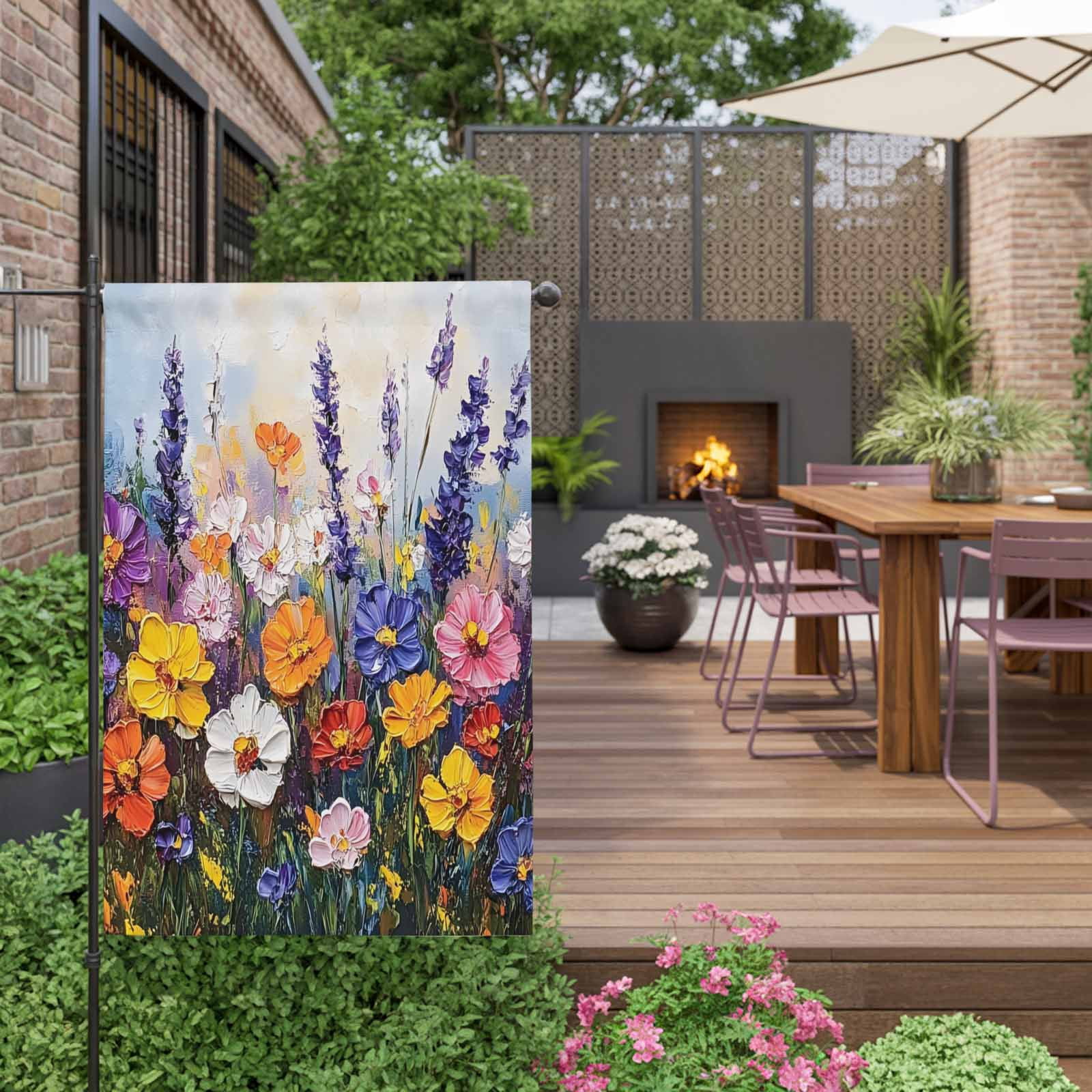 Spring Florals House Flag 28 x 40 Inches, Vintage Lavender Oil Painting Floral Weather Proof Outdoor Patio Flags Double Sided Small House Decoration for Yard Lawn Outside Home