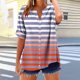 thumbnail image 5 of mfyjkho Tops Y Blusas Para Mujer, Camiseta Holgada De Manga Corta Con Cuello En V, Rayas Y Degradado De Color Para Mujer, Con Botones De Verano Tops De Gimnasio Para Mujer Xl, 5 of 5