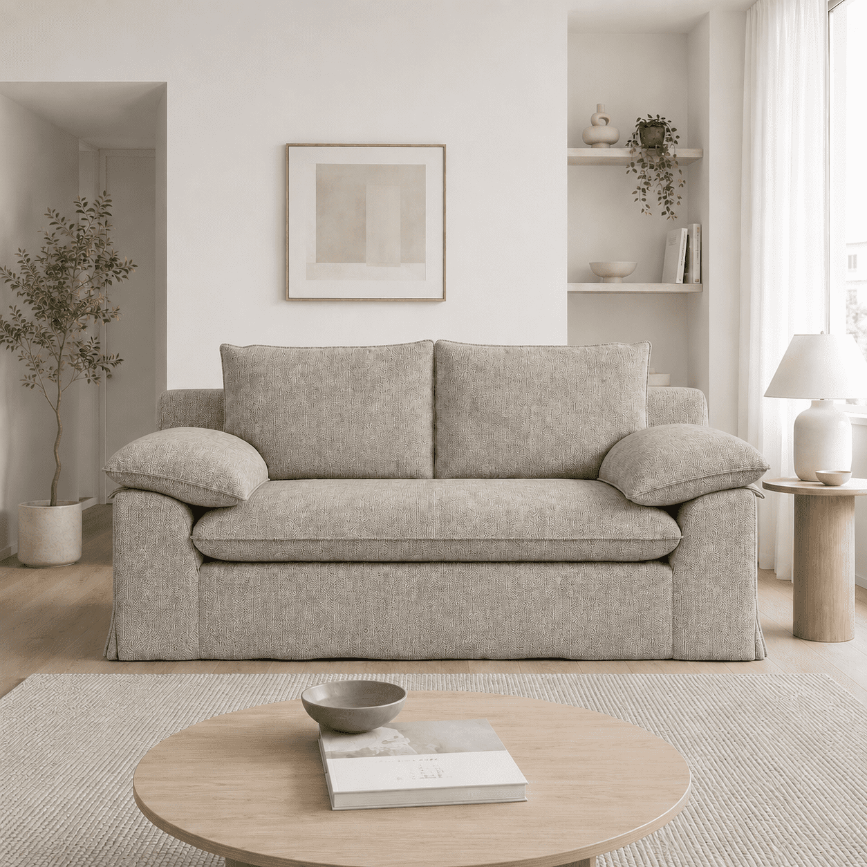 Modern Compression Loveseat Sofa with Removable Washable Cover,Deep Seat Linen Fabric Upholstered Couch with High-Density Foam for Living Room,Apartmen,No Assembly Required,Grey