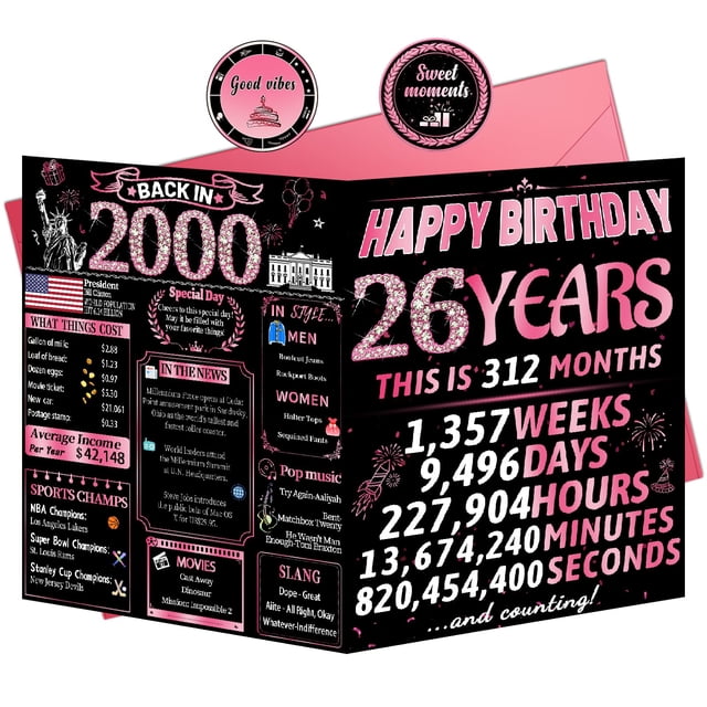 Tarjeta de cumpleaños VivaGem para 26 cumpleaños para mujer con sobre