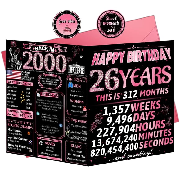 Tarjeta de cumpleaños VivaGem para 26 cumpleaños para mujer con sobre