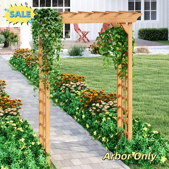 Tcbosik 7ft Wood Arbor, Arch Trellis for Plant Climbing, Outdoor Pergola Trellis for Garden Backyard, Lawn, Light Brown