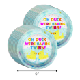 thumbnail image 2 of Oh Duck! We're Having Twins Baby Shower Party Supplies 64 Piece Tableware Set Includes Large 9" Paper Plates Dessert Plates, Cups and Napkins Kit for 16, 2 of 9