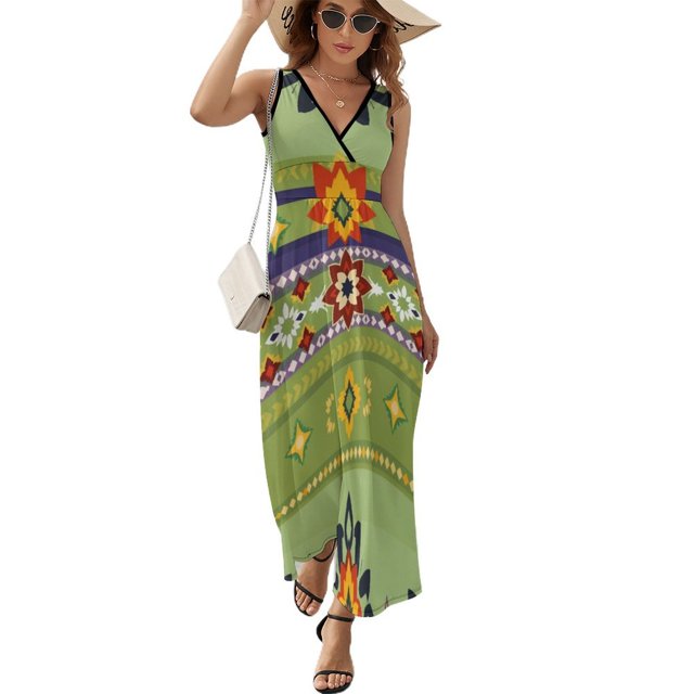 Vestido Largo Sin Mangas Para Mujer, Bohemian Pattern Traje Informal Para Cumpleaños, Verano