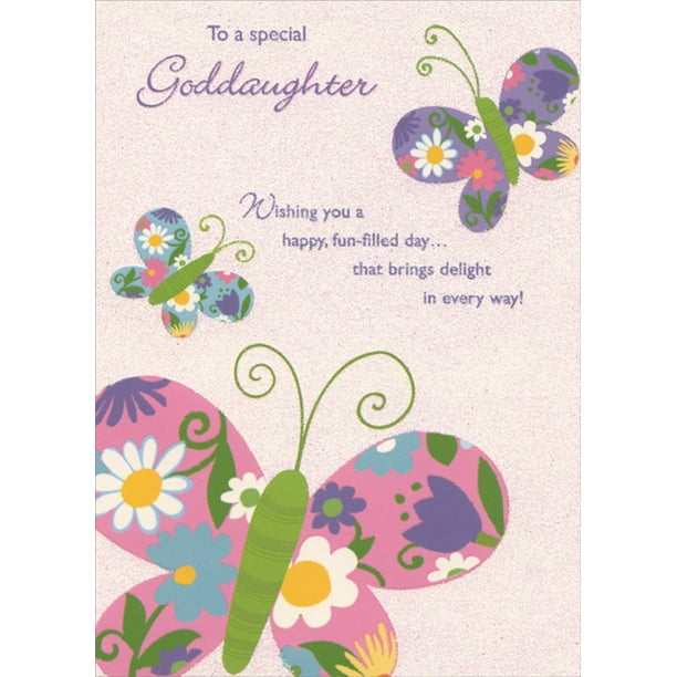Designer Greetings Three Colorful Butterflies On Glitter Background Goddaughter Birthday Card Walmart Com Walmart Com