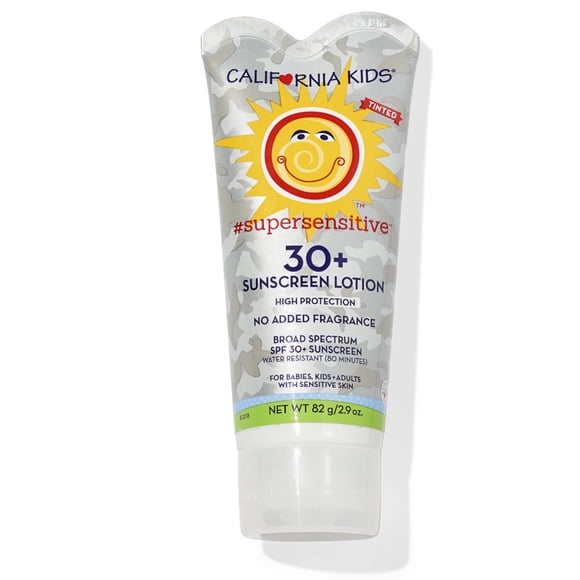 Protector solar para niños California SPF 30 + | Súper Sensible (Sin Perfume) | Protector solar mineral para niños | Cara + Cuerpo | Dióxido de titanio | Tamaño de viaje | 82 g/2,9 onzas