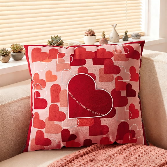 QXLZZUSG Valentine's Day Decorative Pillow Covers 18x18 inch, Pink and Red Heart Printed Soft Plush Cushion Farmhouse Throw Cushion Cases for Spring Holiday Home Decor D