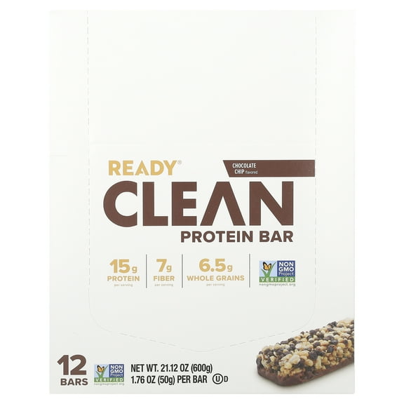 Ready Clean Protein Bar, Chocolate Chip, 12 Bars, 1.76 oz (50 g) Each