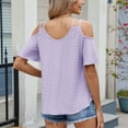 thumbnail image 7 of ORT Womens Summer Tops Crew Neck Shirts Trendy Vacation Outfits Casual Cap Sleeve Tops with Curved Hem(Purple,M), 7 of 7