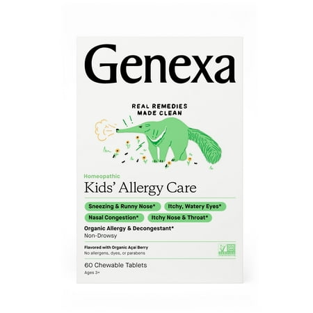 Genexa Homeopathic Allergy for Children: The Only Certified Organic Kids Allergy & Decongestant Medicine. Physician Formulated  Natural  Non-GMO Verified & Non-Drowsy (60 Chewable Tablets)