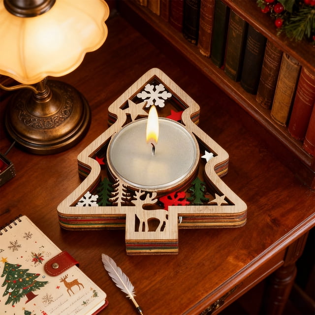 Christmas Creatives Wooden Candlesticks Holiday Party Decorations Ambience Candlestick Table Decorations Christmas Tree Snowflake Elks Shape Candlesticks ornamento