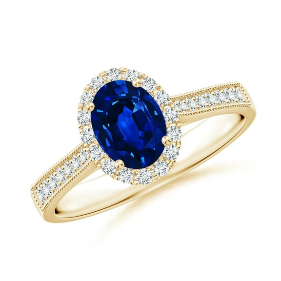 ANGARA Lab Grown Blue Sapphire Engagement Ring for Women in 14K Yellow Gold (Size-7x5mm) | September Birthstone, Anniversary, Jewelry Gift for Women | Lab-Grown Blue Sapphire Ring