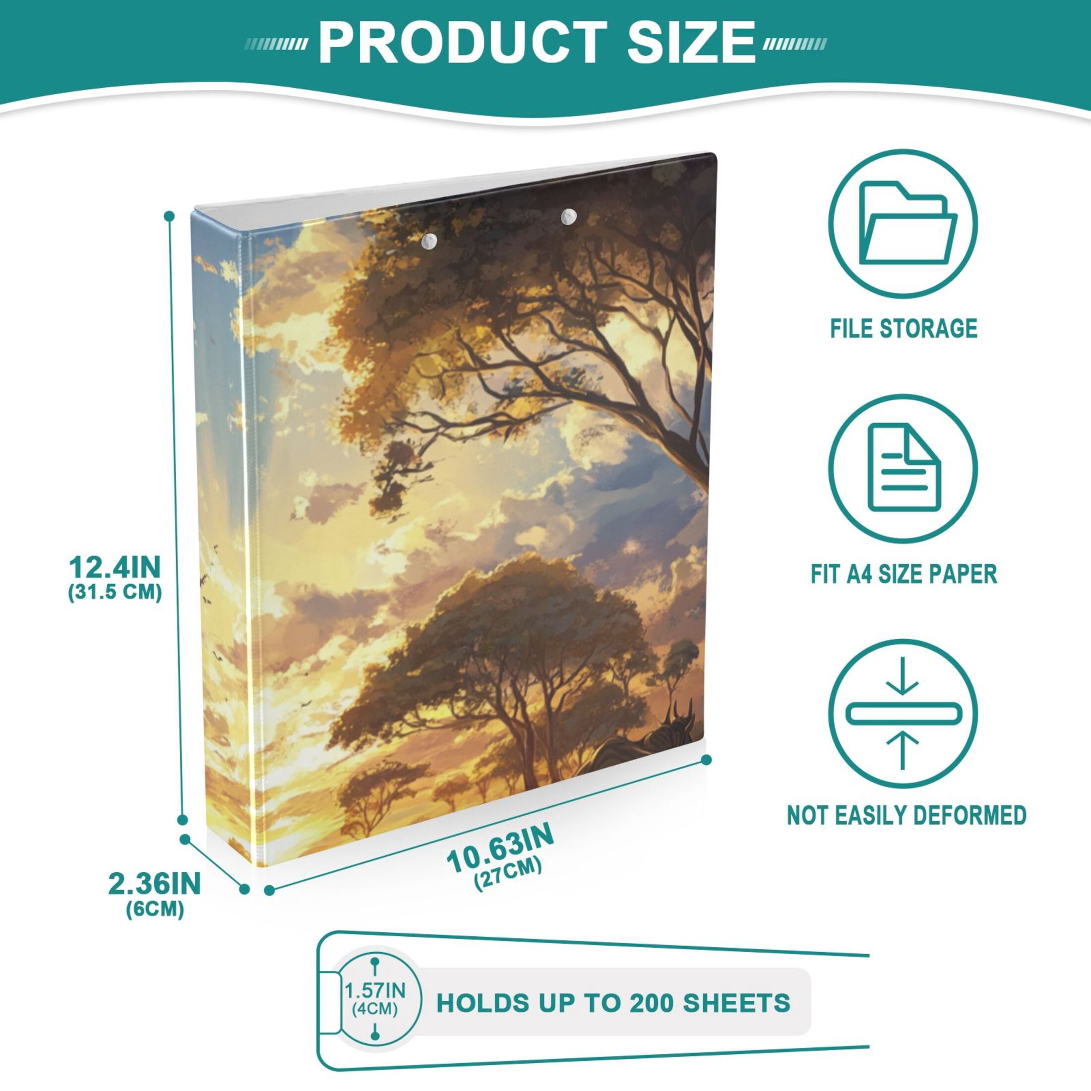 Animals in Jungle 3 Ring Binders 1.5 inch Hardcover File Folders with Interior Pockets A4 Size Organizer for School Office Hospital