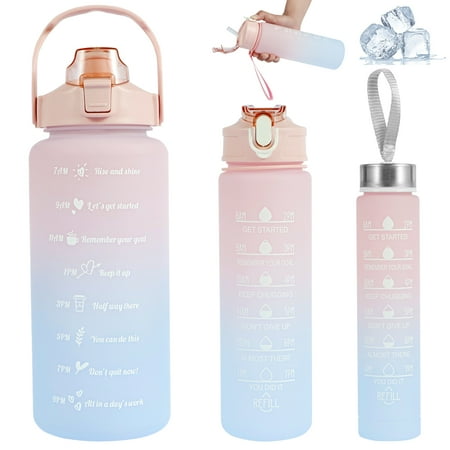 

3 Pack Water Bottles Set with 2L Large Bottle 900ML Portable Bottle and 500ML Mini Bottle Motivational Drinks Bottle with Time Marker Leak-Proof Gradient Water Jug