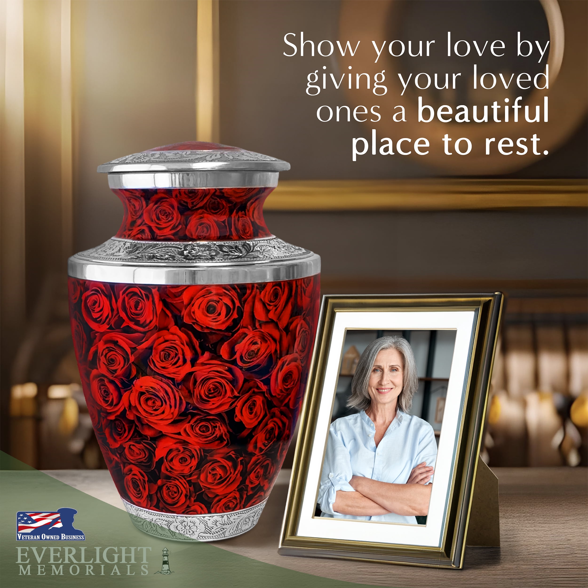 Red Roses Cremation Urn for Human Ashes – A Loving Tribute for an Adult Female – Memorial Urn for Mother, Daughter, Sister, or Wife – A Place for Her Memory to Bloom Every Day