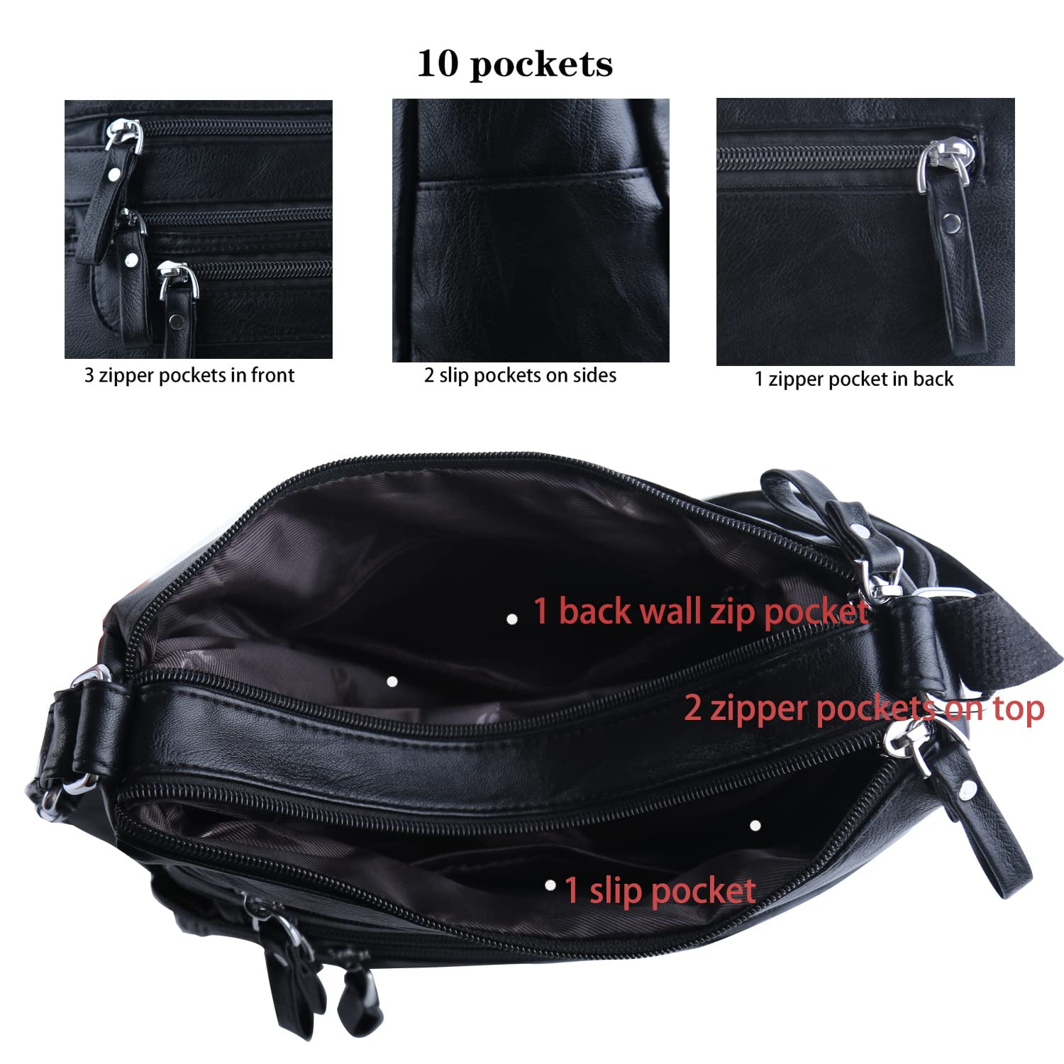 10 Pockets Crossbody Purses for Women Medium Pocketbooks Lightweight Ladies Satchel Bag Multi Pocket Shoulder Handbag