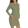 thumbnail image 2 of Hinvhai Women's Maternity Casual Dress ,Classic Ribbed Knit Solid Color Pullover Long Hoodies Long Sleeve Stretchy Bodycon Pregnancy Dresses Army Green 10(XL), 2 of 6
