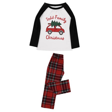 

Suanret 2Pcs Parent-Children Xmas O-Neck Long Sleeves Plaid Pants Pajama Set