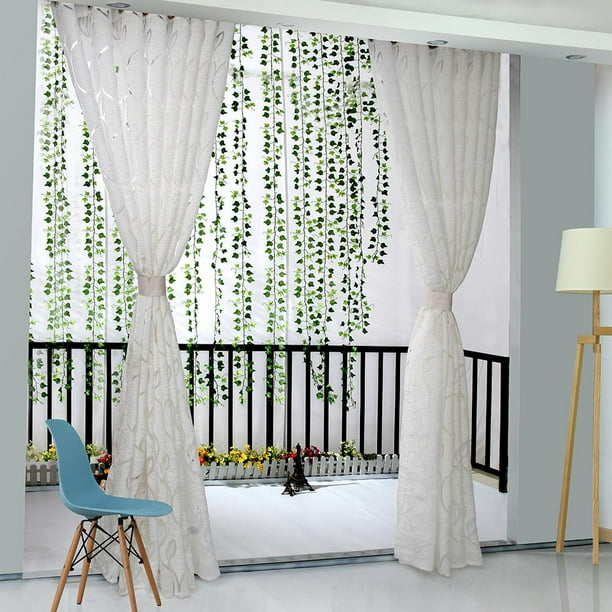Cortina Deco 2pcs 2mSemi Blackout Simple Vine Leaf Partition Window Decor (Blanco)