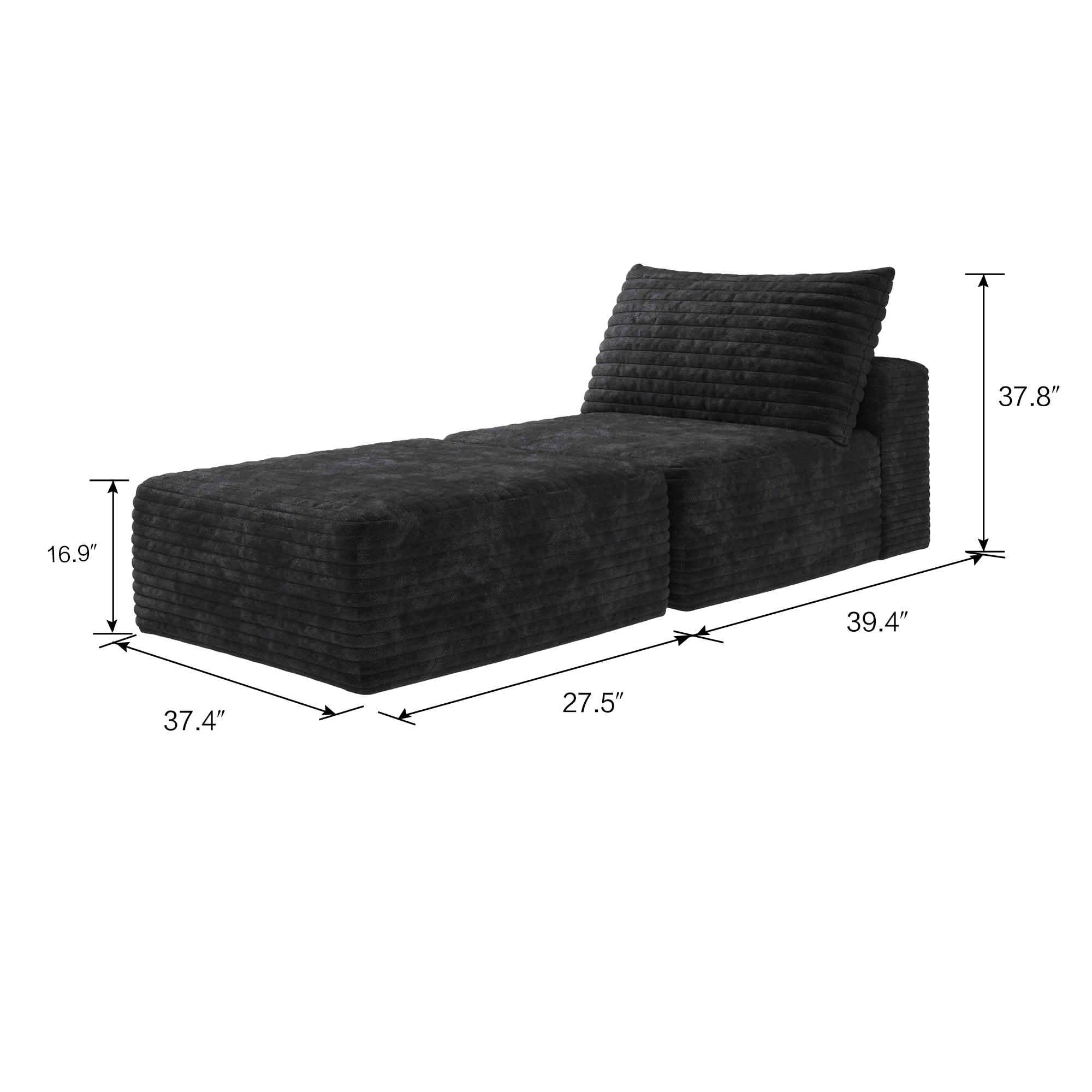 MAYEERTY 66.9" Convertible Sofa Bed, Sleeper Chair with Pillow & Back Support, Plush Corduroy Fabric, Single Floor Lounge, Black