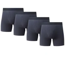 4PK Mens Cotton Boxer Briefs Tagless Comfort Flex Underwear With Opening Fly