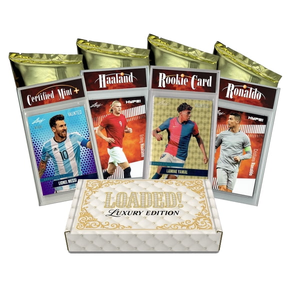 LOADED! LUX Soccer Limited Edition Collector's Box: 4 Certified Mint  Leaf Rookie Cards & Rarities - Lamine Yamal, Lionel Messi, Pele, Cristiano Ronaldo & More