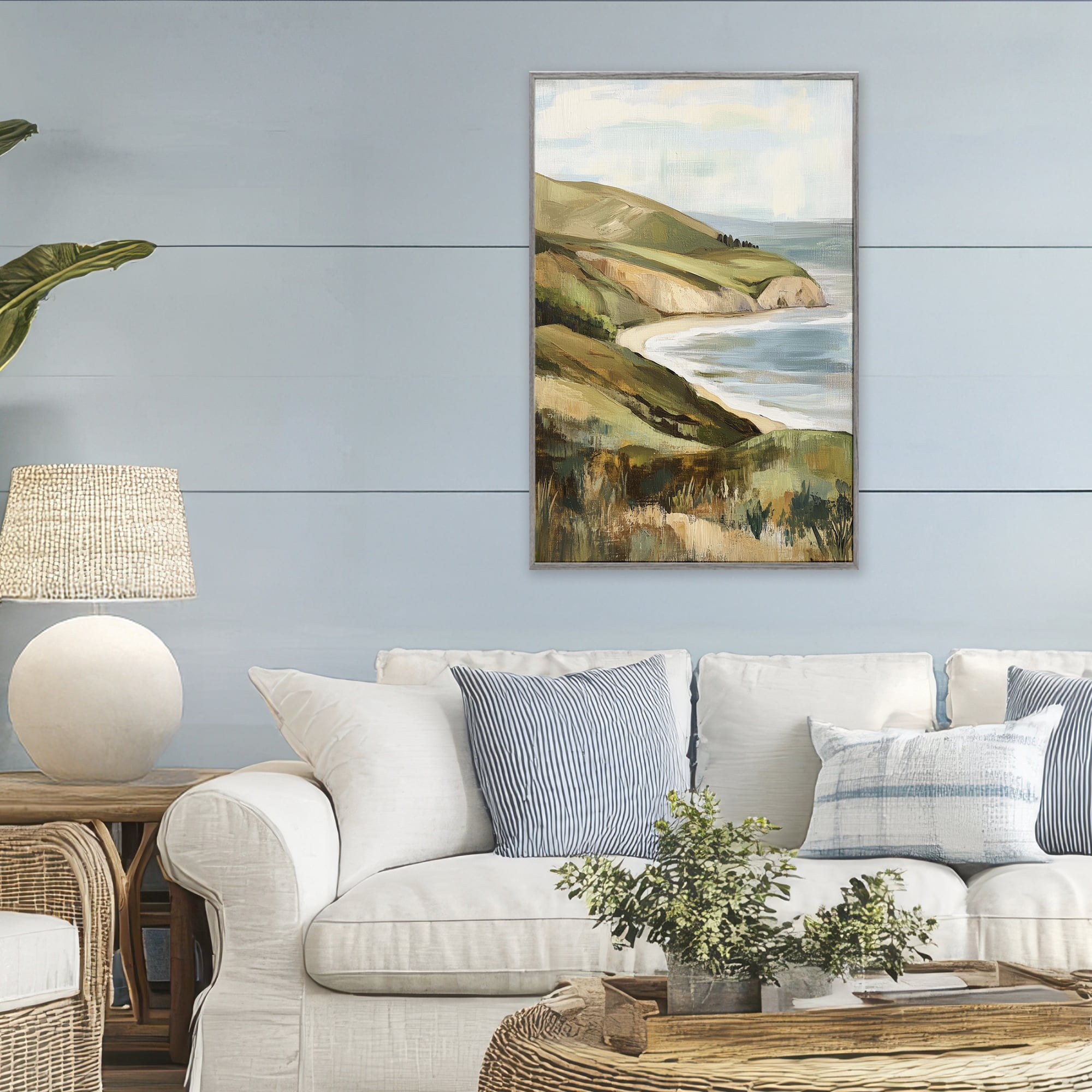 Stupell Industries Painted Cliffside By The Sea Gray Framed Giclee Art, design by Petal Prints Design