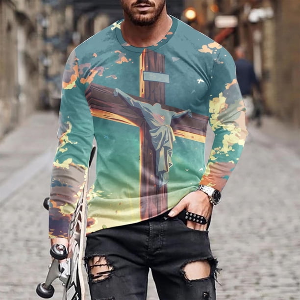 Amzcrzy - Sudadera Para Hombre, Informal, Cuello Redondo, Manga Larga, Camiseta Estampada, Blusa, Multicolor, 4Xl