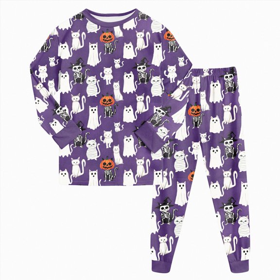 Enyan Halloween Pjs Boys 2 Piece Cute Pumpkin/Ghost Print Pajama Long Sleeve Kid Pjs Set Boys Halloween Pjs(3-4 Years)