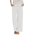 thumbnail image 5 of Diufon White Linen Pants Women Summer Boho Wide Leg Palazzo Pants Casual Drawstring High Waisted Trousers with Pockets, 5 of 9