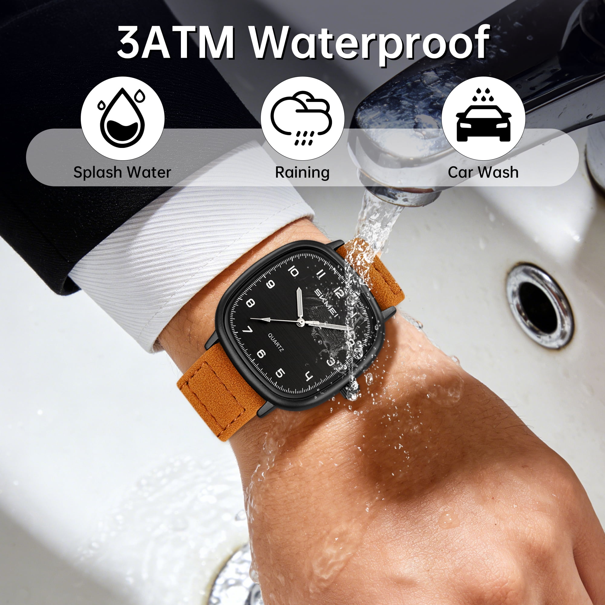 SKMEI Men Watch Fashion Minimalist Quartz Waterproof Wrist Watches for Mens Big Face Business Casual Watch，Leather Watch Strap