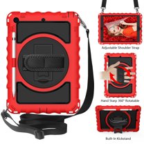 iPad 7th Generation Case with PET Screen Protector, iPad 10.2" 2019 Case, Dteck Heavy Duty Rugged Shockproof Protective Covers with 360 Rotate Stand /Hand Strap/ Should Belt /Pencil Holder,Red