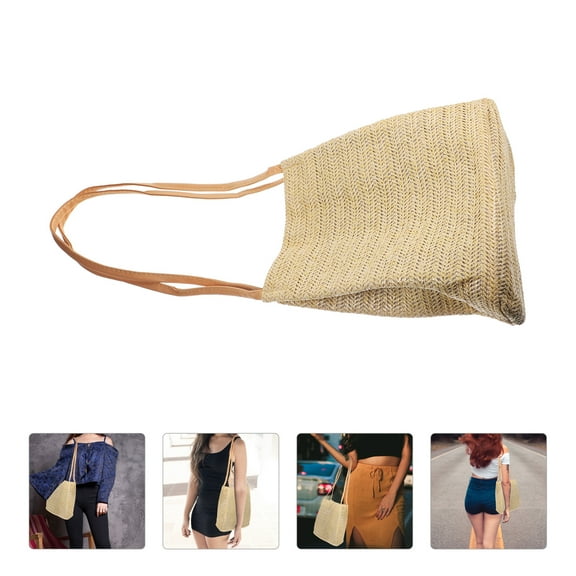 Sparsain Woven Straw Bucket Bag Single Shoulder Casual Beach Handbag for Women Ladies Girls