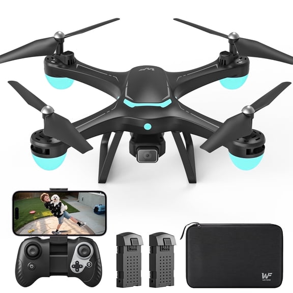 Drones for Kids with 1080P Camera, Lightweight Wefone WF13 Upgraded Quadcopter Beginners, One-Key Takeoff, Optical Flow Hover, 2 Batteries, Black