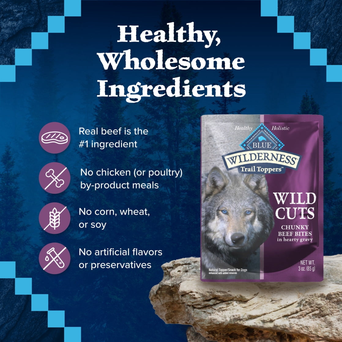 Blue Buffalo Wilderness Trail Toppers Wet Dog Food, Chunky Beef Bites in Hearty Gravy
