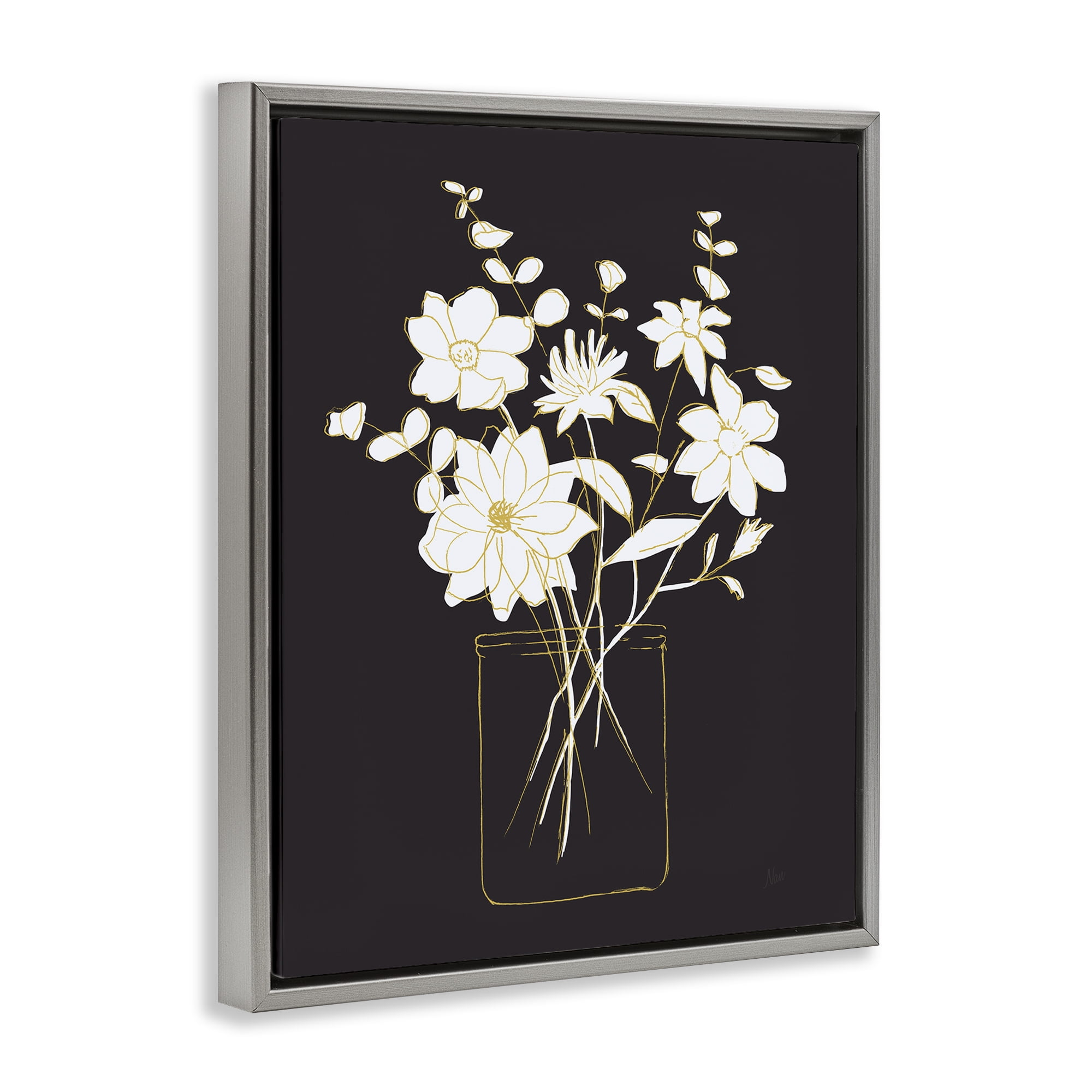Stupell Industries Classy Jar of Flowers Botanical & Floral Painting Gray Floater Framed Art Print Wall Art, 25 x 31