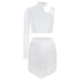 thumbnail image 3 of MSemis Women Single Sleeve Rhinestone Crop Top and Skirt White S, 3 of 7