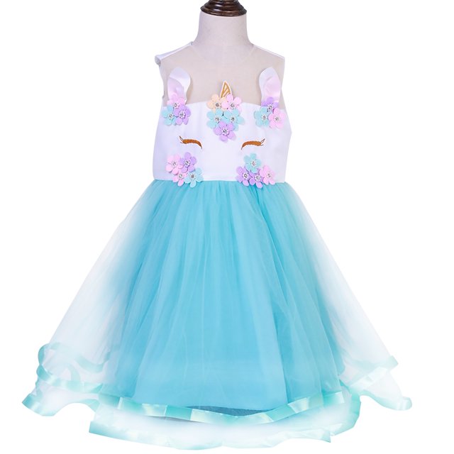 KAWELL Robe Fleurie Unicorn pour Filles Robe de Princesse Élégante Robe de Fête d'Anniversaire 2-8 Ans