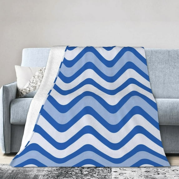 Blue Wavy Lines Blanket, Fluffy Soft Cozy Blanket Flannel Plush Microfiber Couch Throw, Bedding, 60"x50"